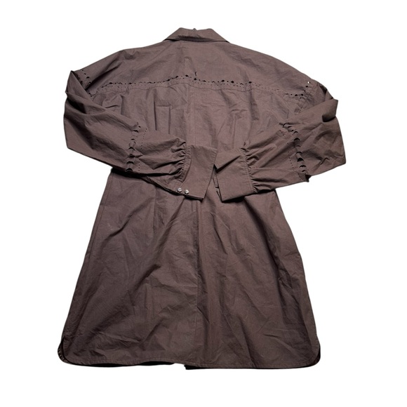 🤎 Nanushka Brown Laser-Cut Cotton Poplin Shirt Dress L Button Front Western🤎‎ - Picture 7 of 7